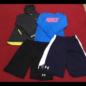 Boys size L shirts and shorts. Nike, UA, Tony Hawk